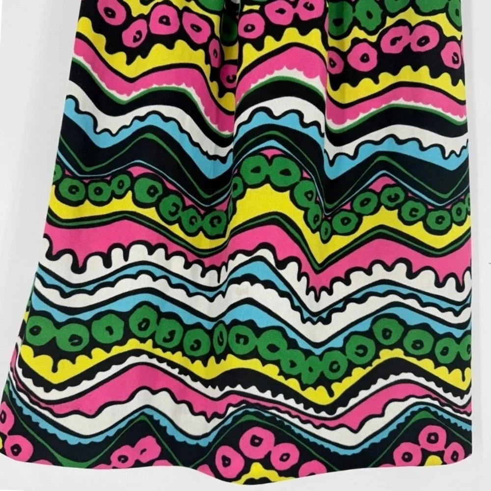 Vintage 60s 70s Psychedelic‎ Print Maxi Dress Black Mock Neck Sleeveless